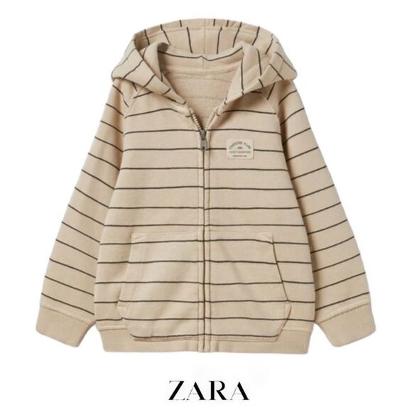 ZARA Kids | Light Brown | STRIPED PLUSH JACKET - Picture 1 of 6